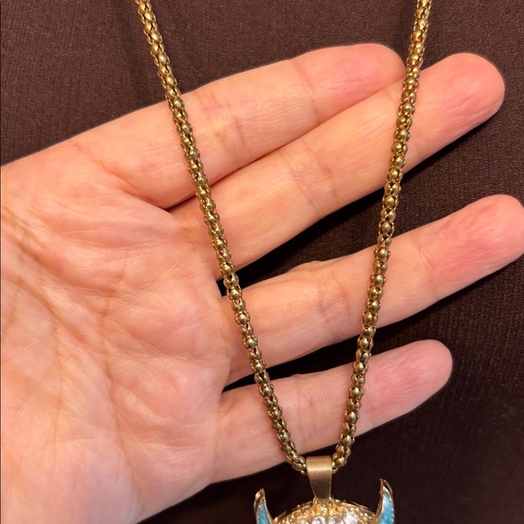 Gold and Blue Owl Pendant Necklace - Picture 5 of 11